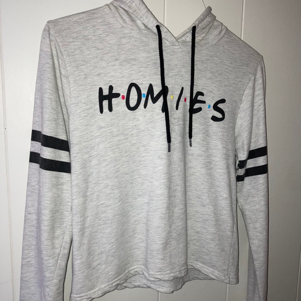 White & Black Sporty Friends Inspired Homies Cropped Hoodie Sz M